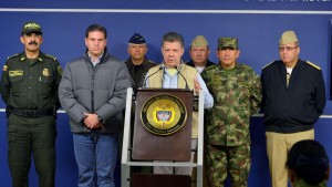 Le président colombien Juan Manuel Santos, photographié lors d'une conférence de presse au ministère de la Défense, en novembre 2014.